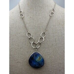 925 Sterling Silver Natural Faceted Labradorite Pendant Necklace 19”